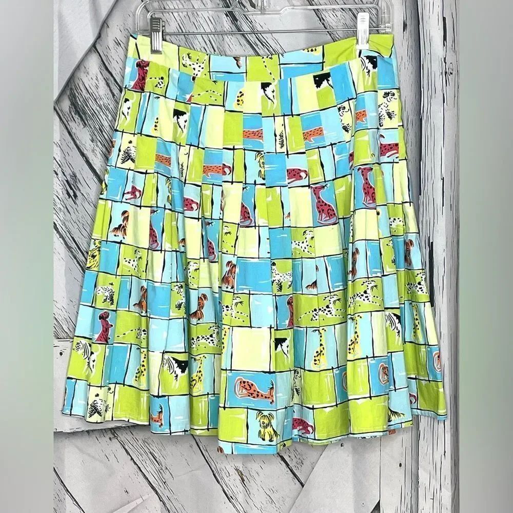 ITW by Claude Brown Pet Shop Dog Print Pleated Skirt Size 4